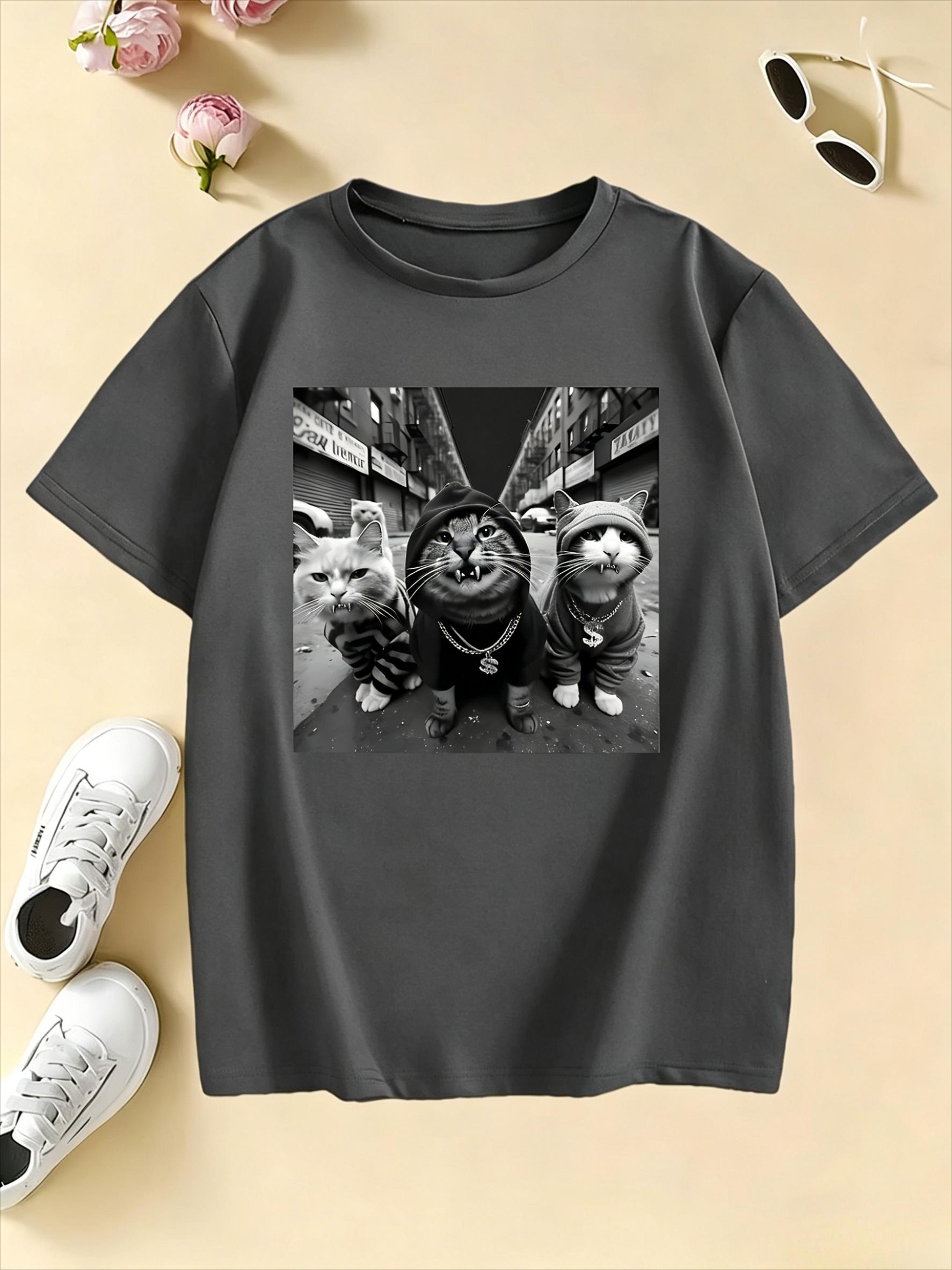 

Streetwear Cat Print T Shirt Hip Hop Design Cat Tshirt Boys Girls 2026 Summer New Unisexs Clothing Womens Clothing T Shirt 4XL