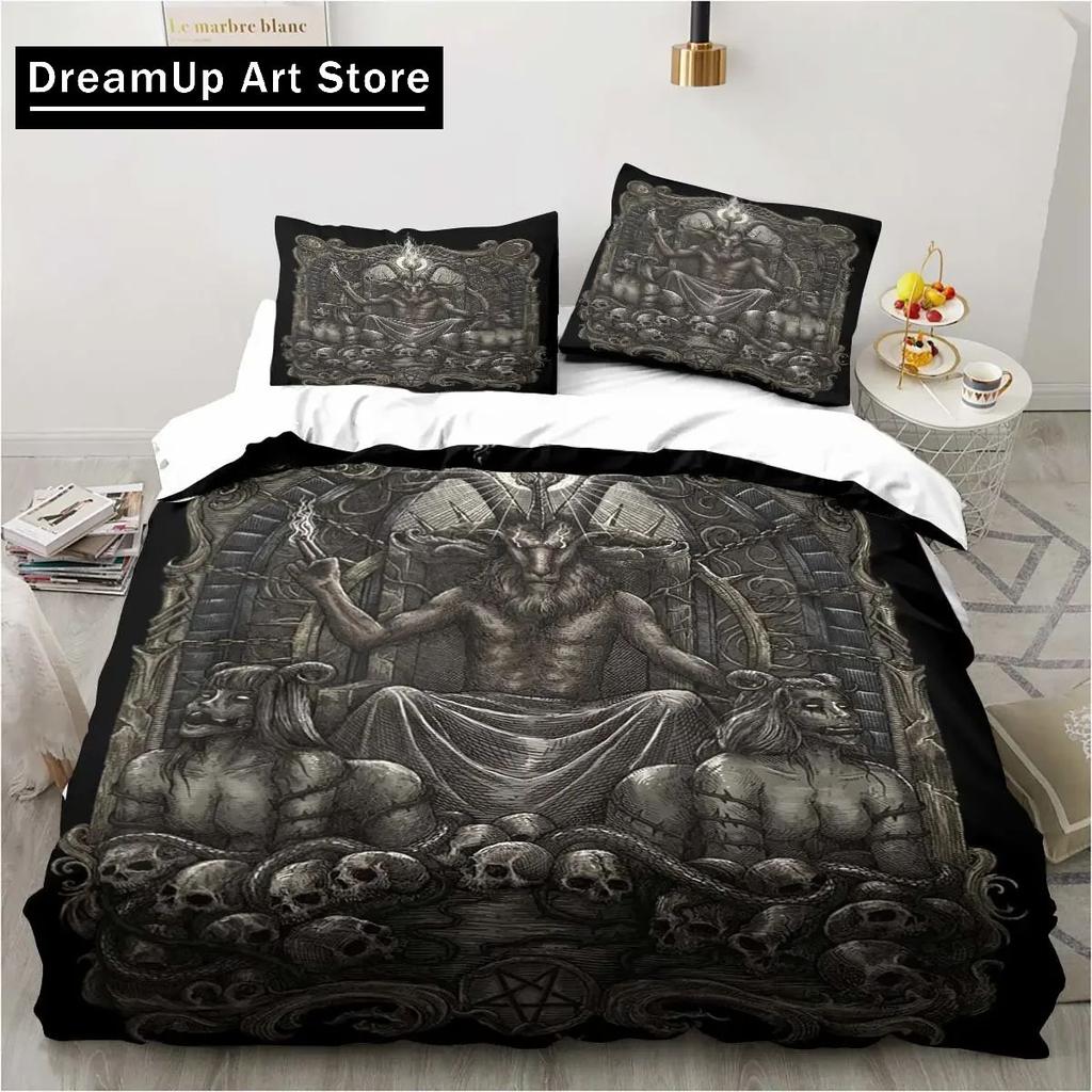 Baphomet Satan Demon Evil Christmas Navidad Bedding Set Boys Girls Twin Queen Full Size Duvet Cover Pillowcase Bed Adult