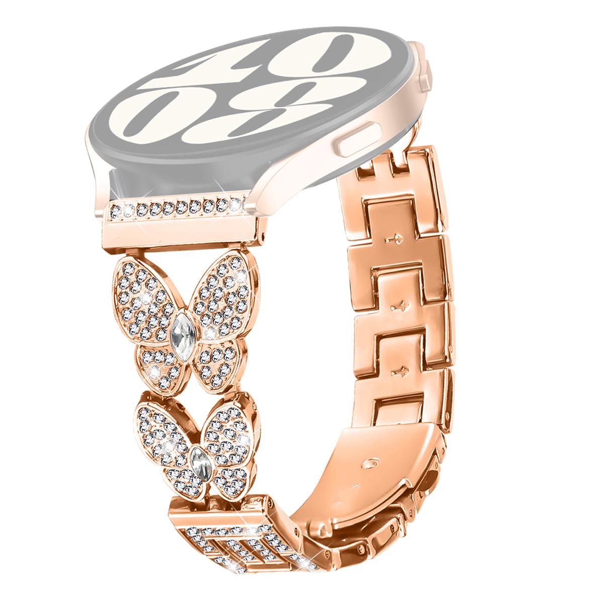 

For Huawei Watch Ultimate Band Butterfly Rhinestones Decor Alloy Metal Watch Strap Rose Gold