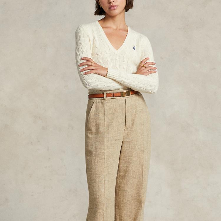 Polo Ralph Lauren Ss22 Solid Color Logo Embroidered V-Neck Long Sleeve Wool Sweater Women Sweater White WMPOSWENC020427-100