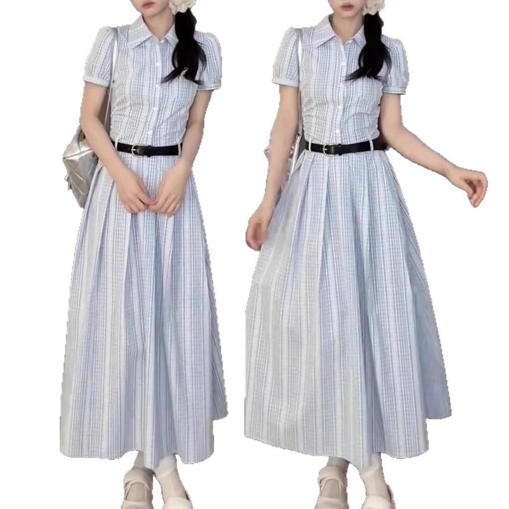 French Temperament Blue High-end Sense Super Good-looking and Thin Summer New Shirt Skirt