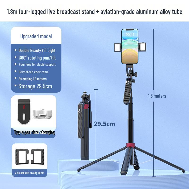 P180 Bluetooth Selfie-Stick: Handheld Stabilisator Stativ mit Fülllicht für Handy & Kamera.