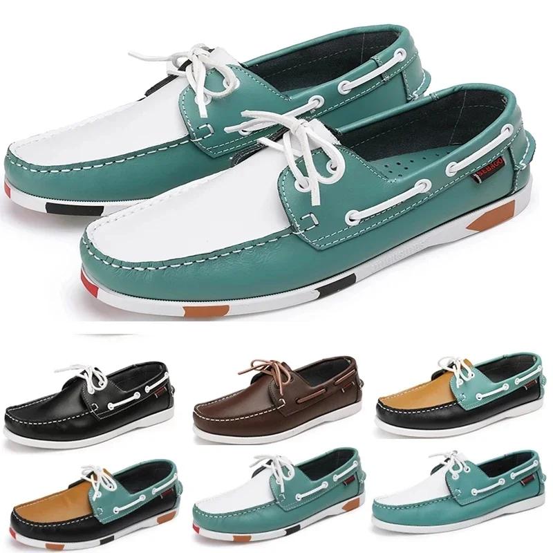 Fashion Loafers Shoes for Men Genuine Leather Driving Shoes Retro Fashion Docksides Boat Shoes Classic Men Designer Flat Shoe Big Size