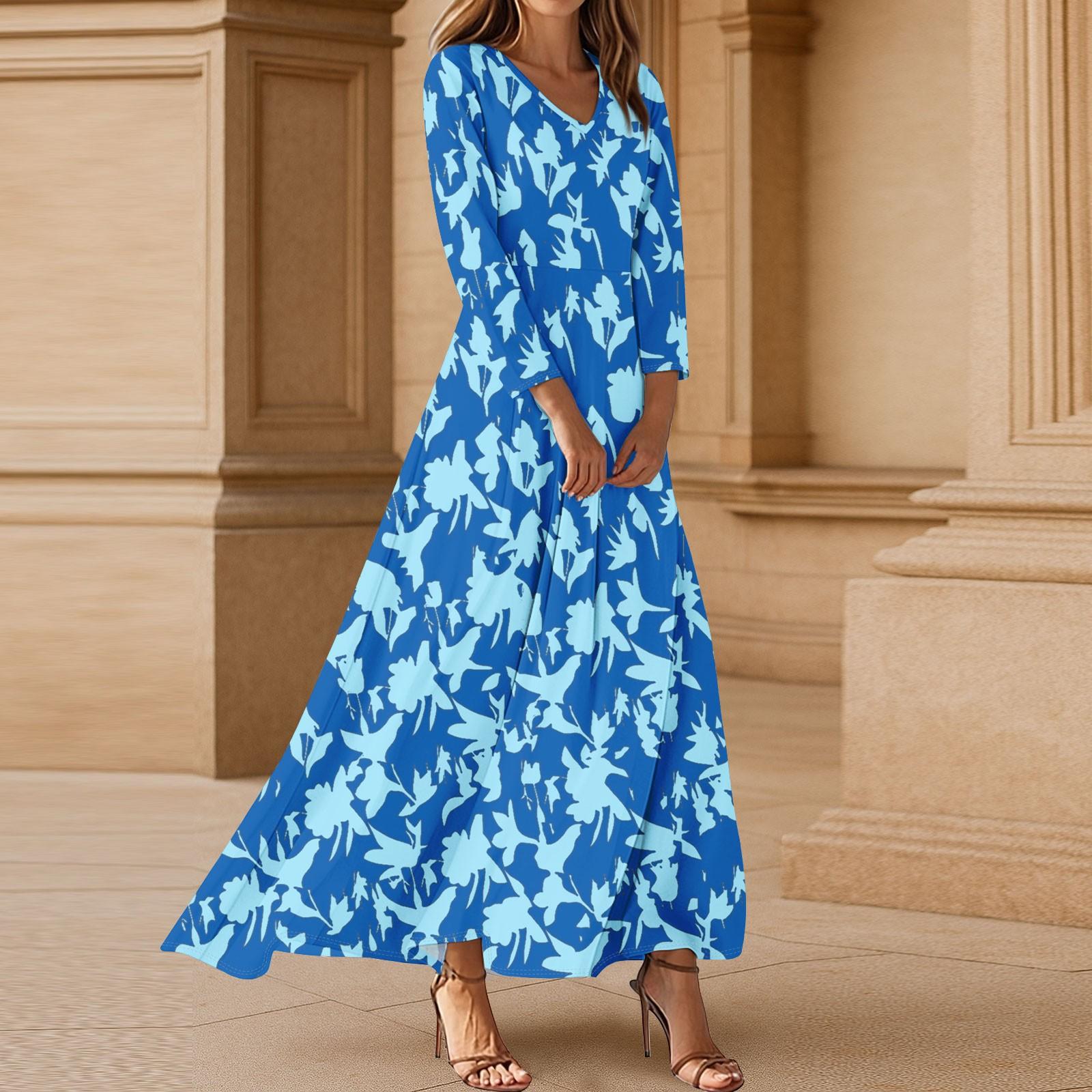 

Платья для женщин Винтажное туниковое платье миди с завышенной талией Летнее повседневное платье с рукавом 3/4 XXL синий