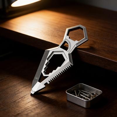 1/2 Bucăți Inox 9-în-1 Breloc Deschizător de Sticle Portabil Raportor Riglă Șurubelniță Cheie Pârghie Instrument EDC de Buzunar Multifuncțional