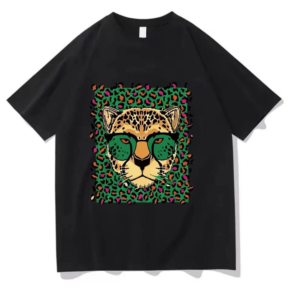 

Leopard Print Face T Shirt Cool Animal With Glasses Graphic Tee Harajuku Streetwear Top Casual Unisex Short Sleeve Sport Shirt 4XL