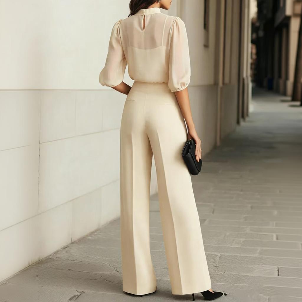 Completo 3 Pezzi da Donna con Pantaloni a Gamba Larga a Manica Corta