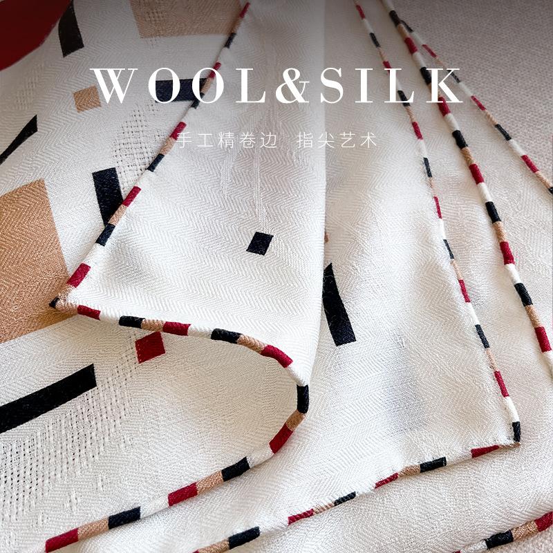1116 autumn and winter design silk wool silk scarf fashionable versatile square scarf 61cm double-sided high-grade silk fur shawl