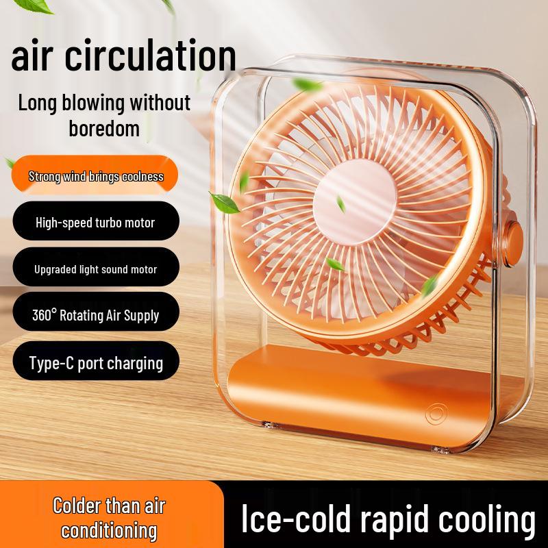 2026 Compact USB Rechargeable Desk Fan: Silent, Strong Airflow, Transparent Design USB