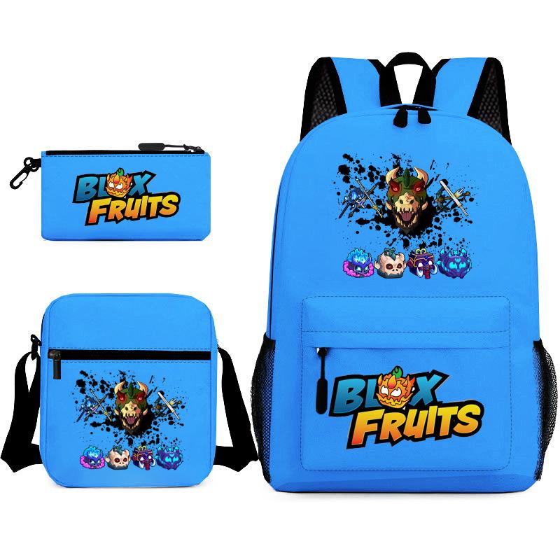 Mochila Escolar para Adolescentes Jogo Blox Fruits Fruta do Demônio Escola Primária Estrela Pintura Térmica Conjunto de 3 peças