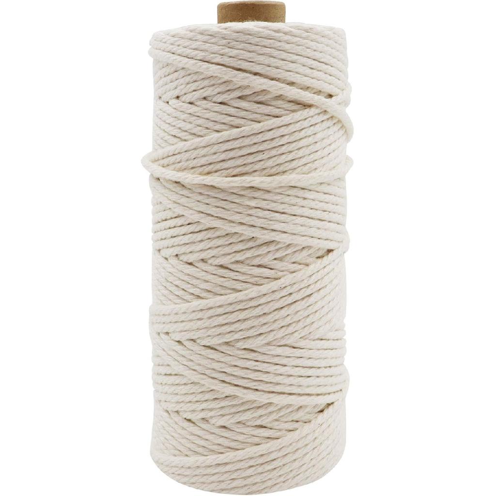 328ft Cotton Macrame Cord 3mm, Owlbbabies Not Dyed Natural Cotton Rope 4-Strand Soft Macrame Rope for Wall Hanging, Plant Hanger, DIY Crafts,