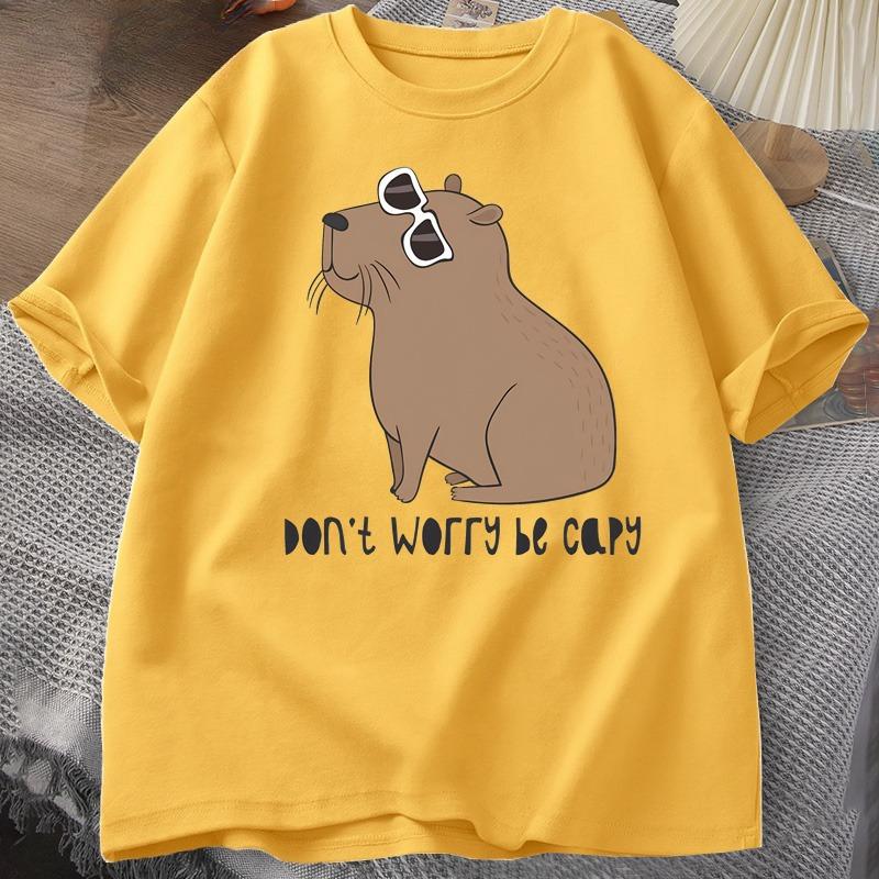 

Dont Worry Be Capy Awesome Cute Capybara Tshirts Unisex Casual Cotton Summer T Shirt Short Sleeve Oversized Tshirt Animal Tees 4XL