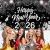 2026 New Year Banner Decorations 2026 Happy New Year Eve Party Decor, Black Silver Backdrop Party Supplies,71x43 Inches