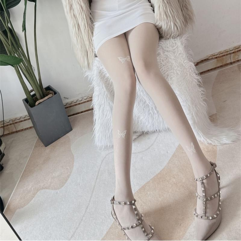 Womens Butterflies Jacquard Patterned Black Tights Stockings Ladies Sexy See-Through Silky Pantyhose Hosiery Clubwear