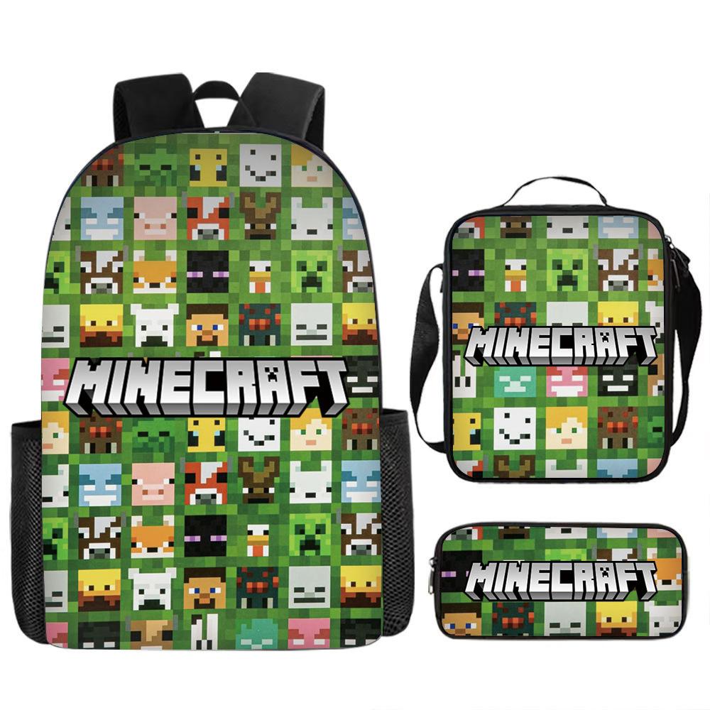 Minecraft Game Merchandise 3-Piece Backpack, Pencil Case, Lunch Bag for Kids