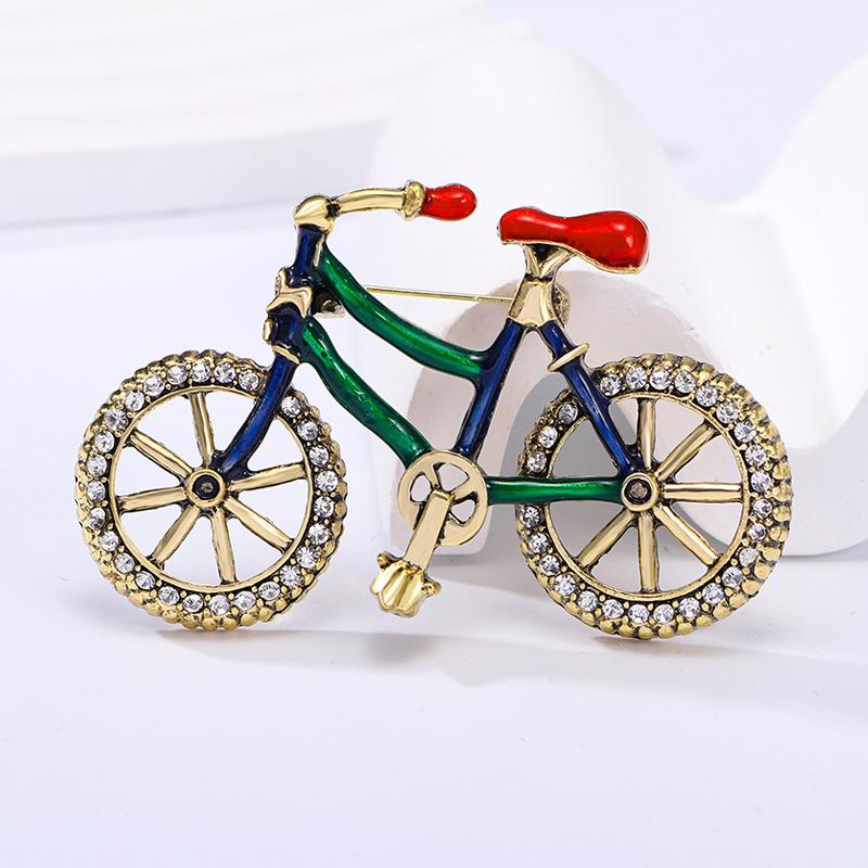 European and American Rhinestone Creative Bicycle Brooch, Fashionable, Drip Oil Brooch, Women's Clothing Accessories, Handbag Bicycle Chest Flower
