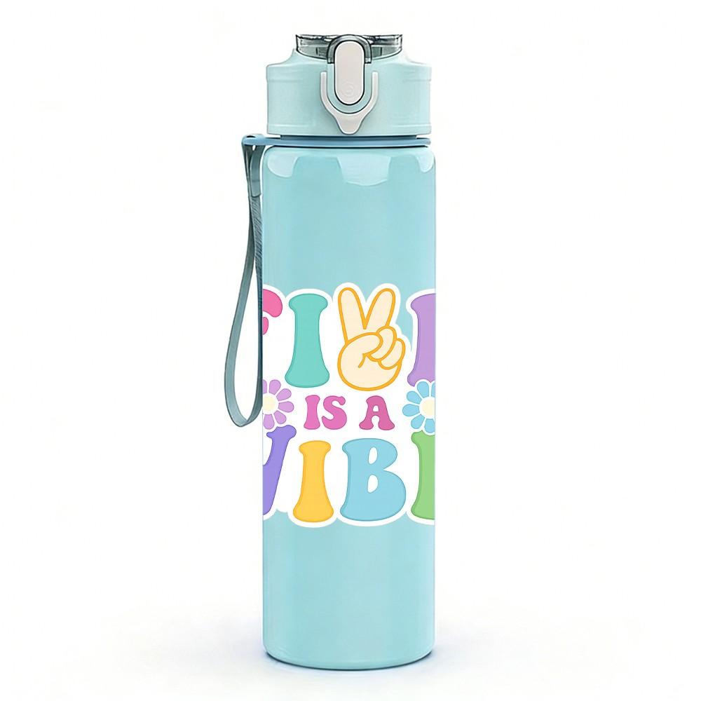 1PC Fix Your Vibe Text Slogan Print 750ml Color Plastic Sports Water Bottle Leakproof Flip Straw Lid Suitable for Sports Office Home Use