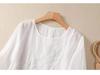 Women's 2023 Literary Embroidered Cotton Linen Blouse - Summer Loose Round Neck Pleated Pullover Top