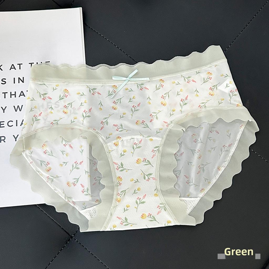 Ladies Summer Thin New Lovely Floral Ice Silk Wrap Hip Breathable No Trace in The Waist Triangle Briefs