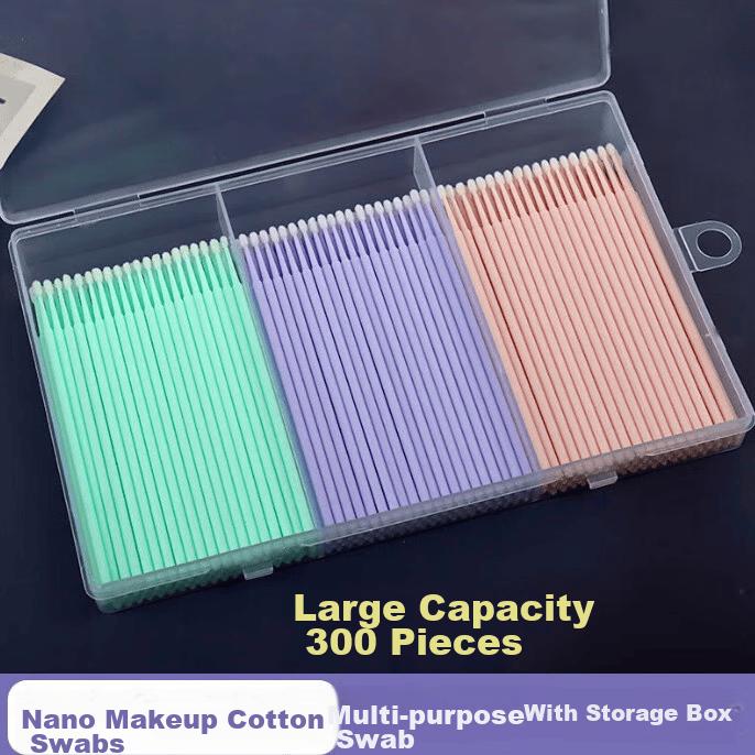 Yushangjiaren Disposable Nano Cotton Swabs (Small Size, 300 Pieces) for Eye Makeup, Lip Liner, And Detail Correction