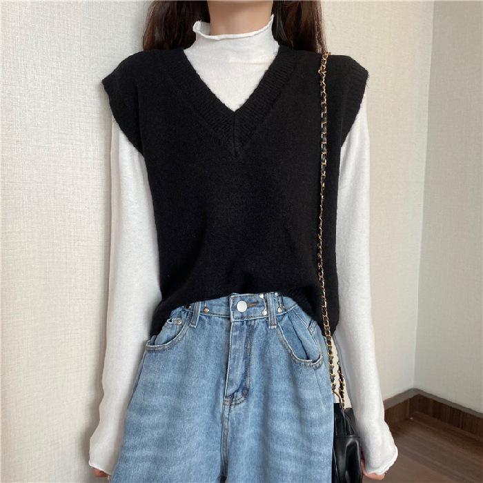 Women's V-Neck Knitted Vest Sweater - Autumn/Winter Sleeveless Layered Top
