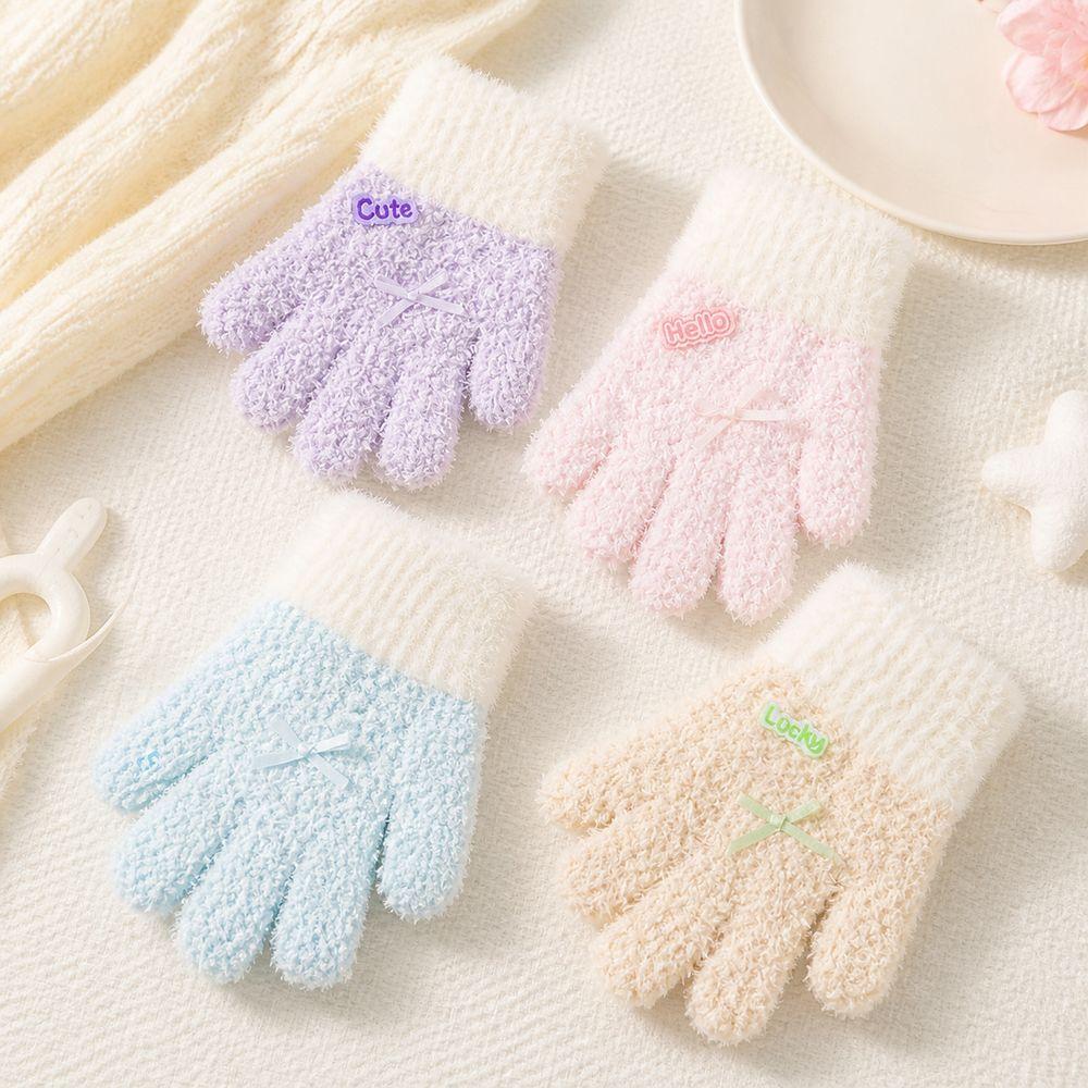 Warm Cuffs Children's Knit Gloves Soft Full Finger Mittens Kids Winter Gloves Winter Daily Wear