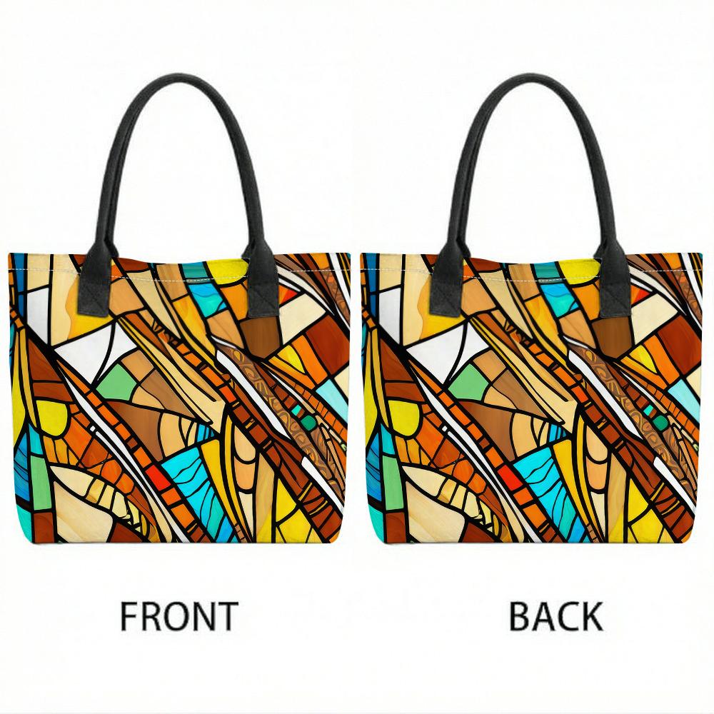  Stylish Stained Glass Pattern Tote Bag Large Capacity Casual Daily Carry Handbag for Women