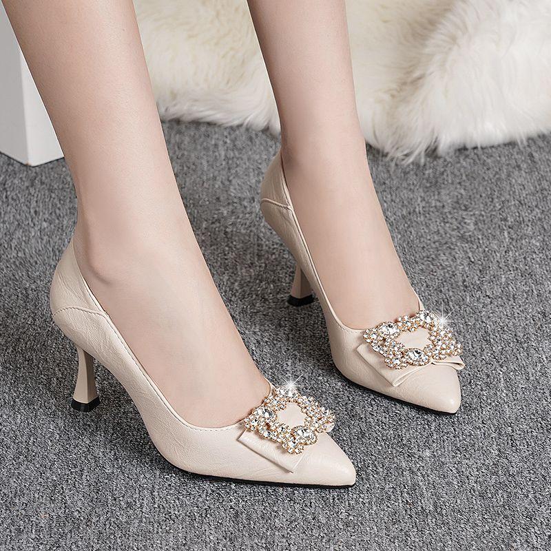 Sharp Pointed Single Shoe Women's Spring Shoes Rhinestone Black Temperament High Heels Women
