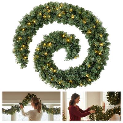 270cm Christmas Garland with LED Lights Decorations Wreath Xmas Faux Wreaths for Fireplace Stairs Door Window Xmas Decor