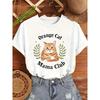 Womens Vintage Cat Star Print T Shirt Orange Tabby Kitten Paw Prints Branches Round Neck Short Sleeve Machine Washable Non See Through Fabric
