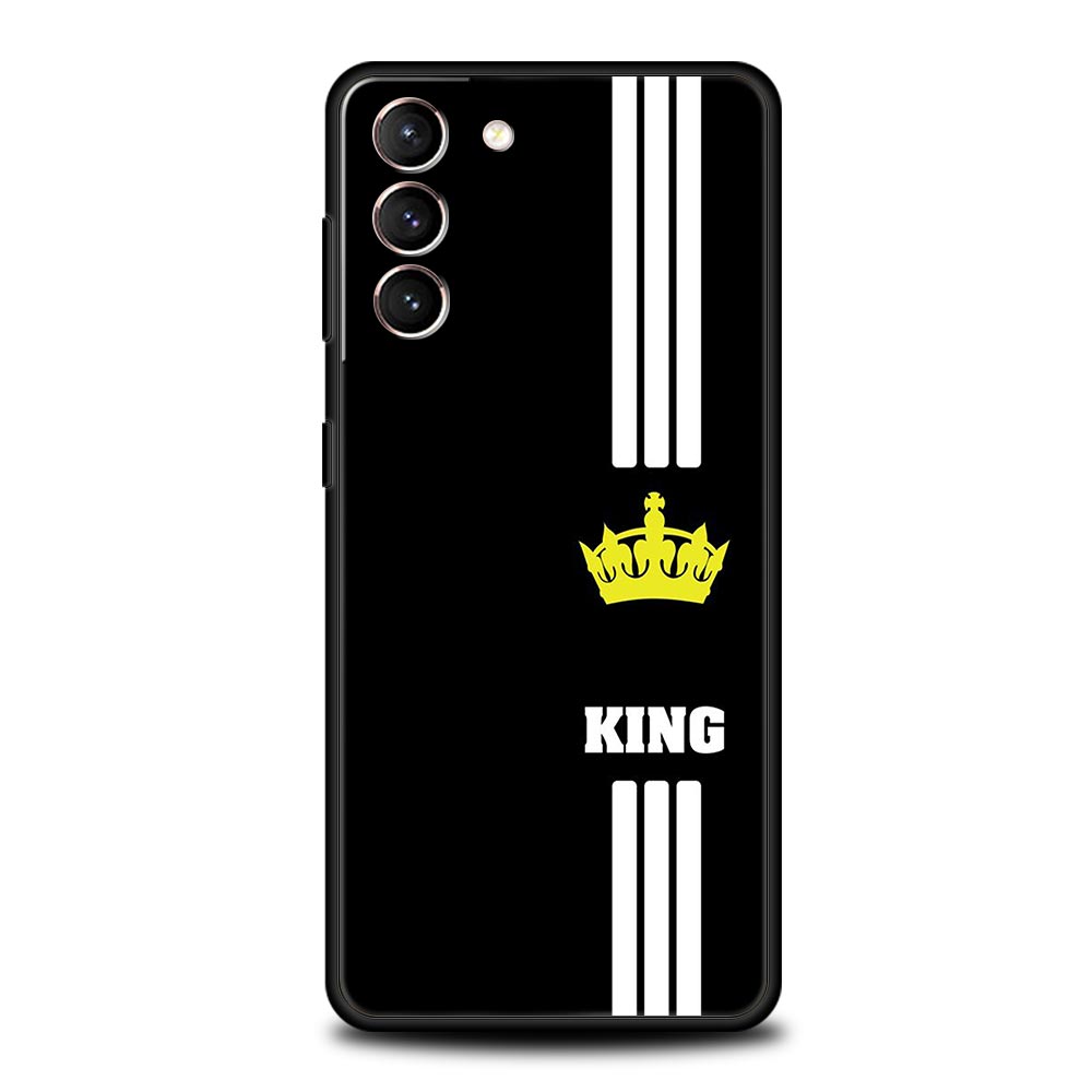 Couple Style Cartoon Crown king Queen Phone Case For Samsung Galaxy S24 S23 S22 S20 Ultra S21 FE 5G S10 S9 Plus S10E S8 Cover