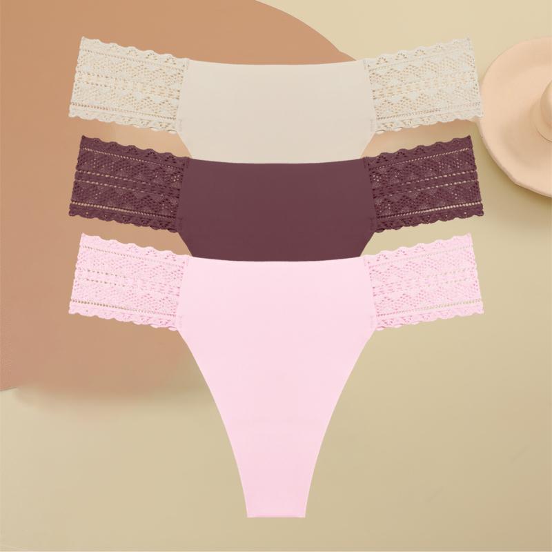 3Pcs Seamless Women Panties Sexy Lace G-string Hollow Out Waist Underwear for Female Solid Thongs Low Rise Lingerie S-XL