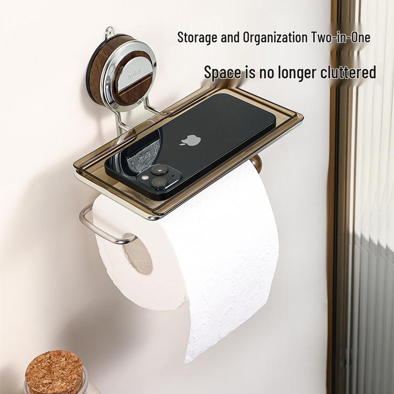 Wall-Mounted Luxury Suction Cup Toilet Paper Holder & Storage Rack