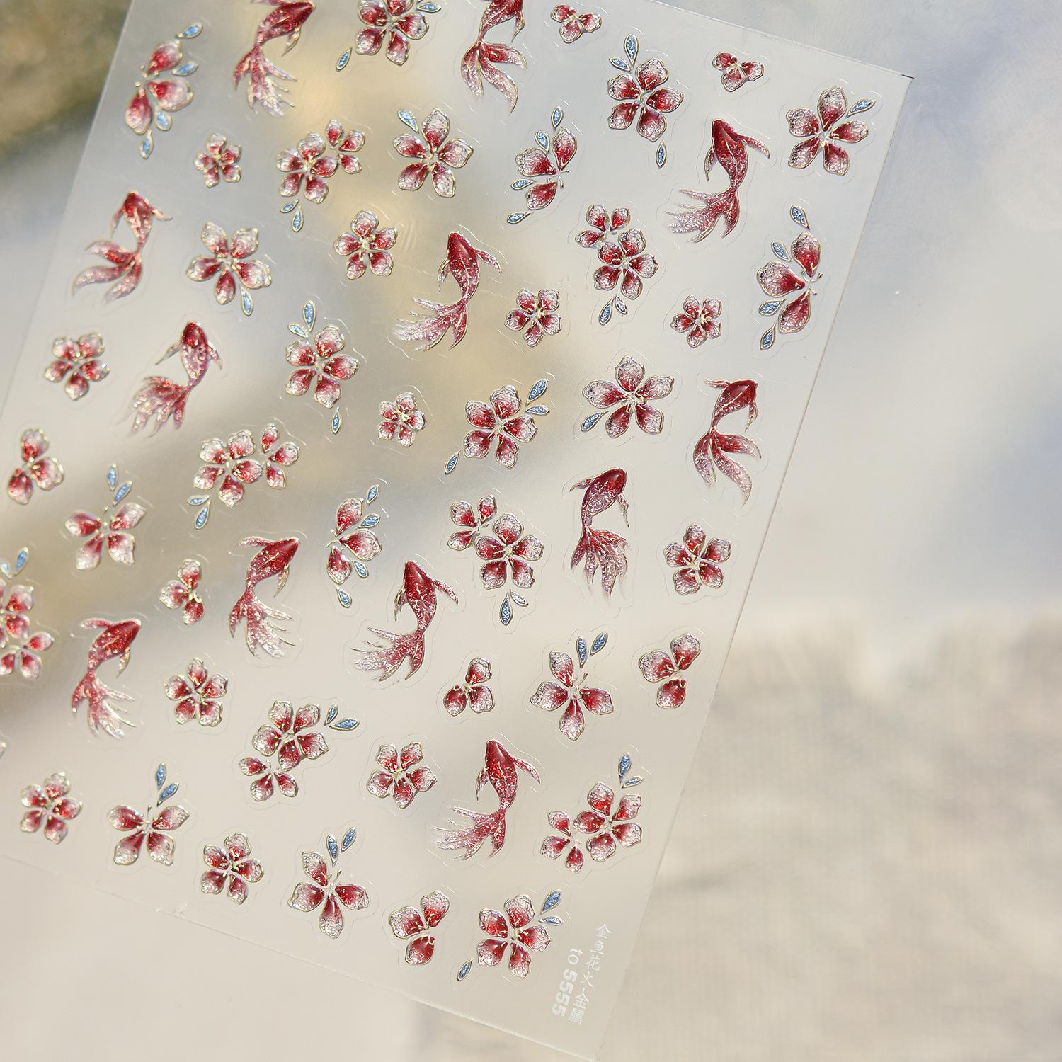 Tomoni Nail Stickers: Retro Goldfish and Flower Chinese Style Hot Stamping Accessories.