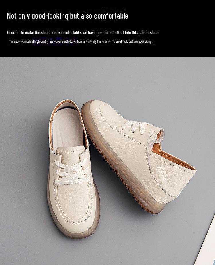 Women's Spring 2025 White Cowhide Height-Increasing Shoes, Thin Style, Soft Leather, Soft Sole, Slip-On.