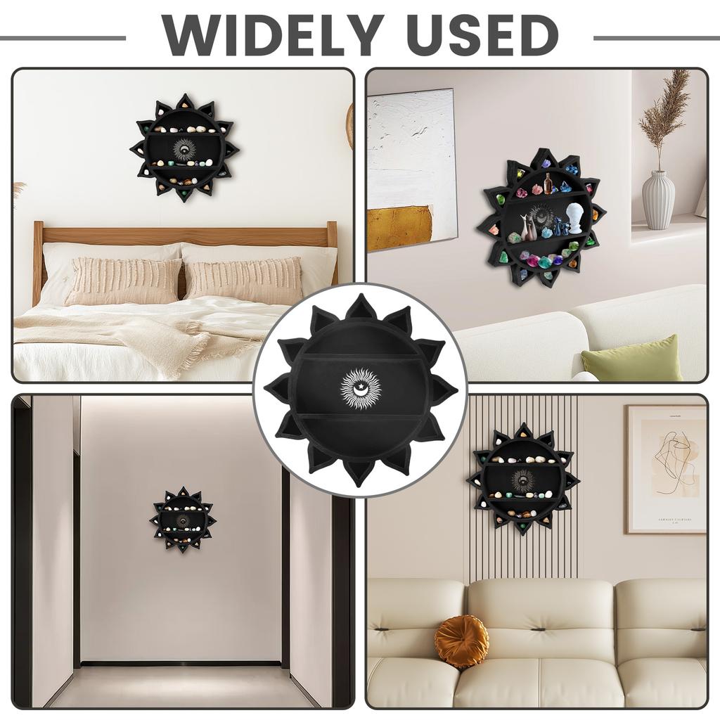 Wooden Crystal Display Stand Black Wall Mounted Floating Shelf for Wall Gemstones Statues Art Small Plants Candles Home Decor