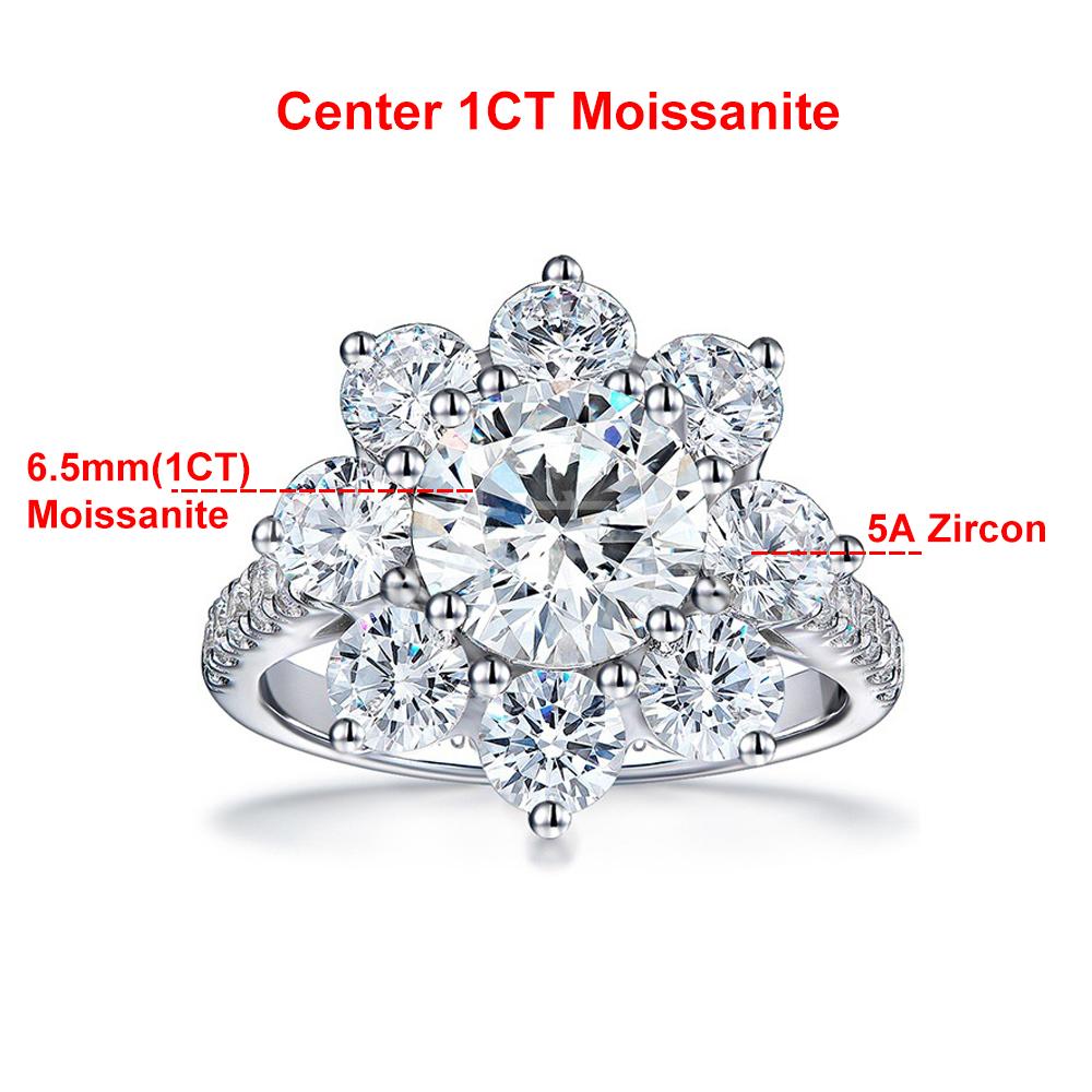 2 Carat Sunflower Real Moissanite Engagement Rings For Women   Copper18K White Gold Plated Wedding Band with GRA