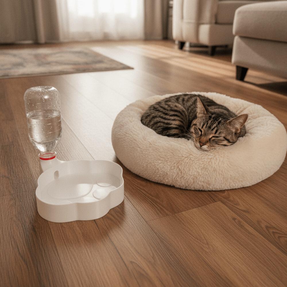 Cute Paw Shape Cat Automatic Drinking Bowl Leak Proof Plastic Cat Water Feeder 3D Printed Pet Bottle Water Dispenser Outdoor