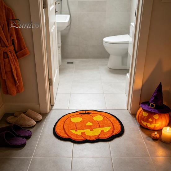 Durable Fade-resistant Rug Halloween Bathroom Rug, Spider Web Bath Mat, Gothic Pumpkin Lantern High-definition Printed Carpet Non-Slip Area for Front