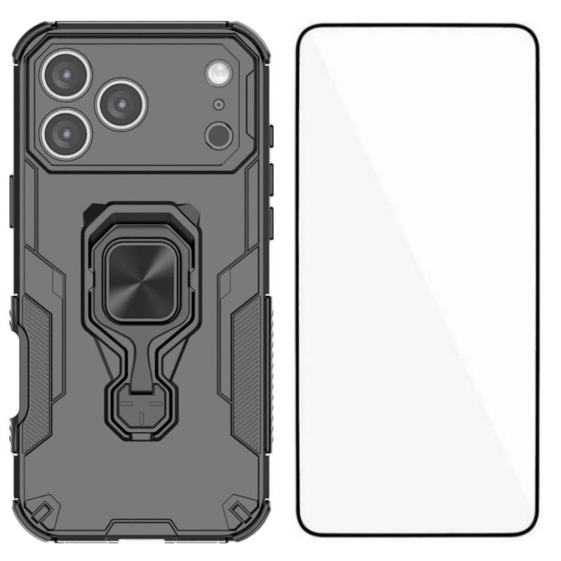 For iPhone 17 Pro Max Phone Case WANLONFENG PC TPU Back Cover Kickstand with Tempered Glass