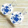 Time Gemstone Blue Flower Porcelain Earrings Ear Hook Ancient Style Alloy Jewelry For Women Girls