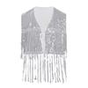 Girls Shiny Sequin Tassel Vest Sleeveless Open Front Fringed Crop Top Waistcoat for Jazz Dance