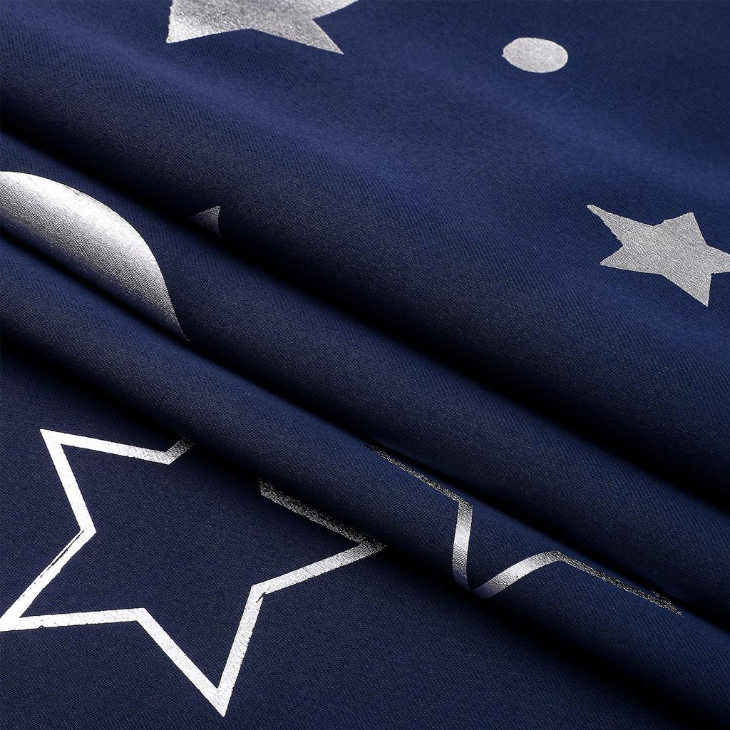 Room Darkening Curtains with Silver Star Moon for Boys Nursery Bedroom Blackout Kids Curtain Grommet Thermal Insulating Drapes