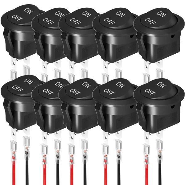 Round/ Square Head Rocker Switch ON/Off SPST 2Pin Toggle Switch with Wires DC12V-24V Electrical Switch for Automotive Boat RVs