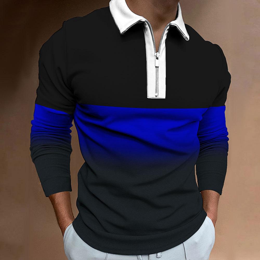 New Men's Zip Sweatshirt Casual Men's Gradient Digital Print Long Sleeve Polo