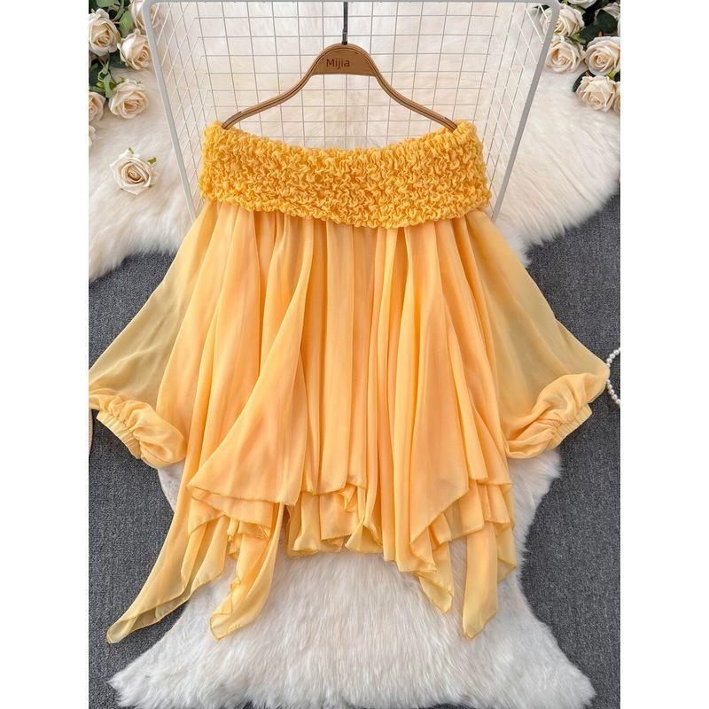 off-Shoulder Fairy Heavy Industry Ruched off-Shoulder Collar Pure Desire Tops
