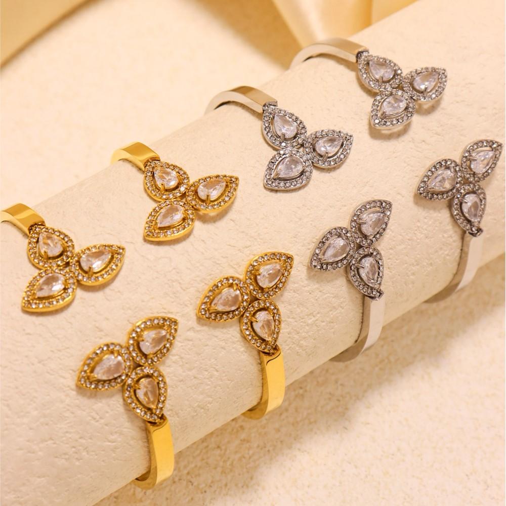 Shiny Zircon Flower Bracelets Cuff Bangles In Stainless Steel 18k Gold Plated Non Tarnish Openable Bracelet Bangle For Women