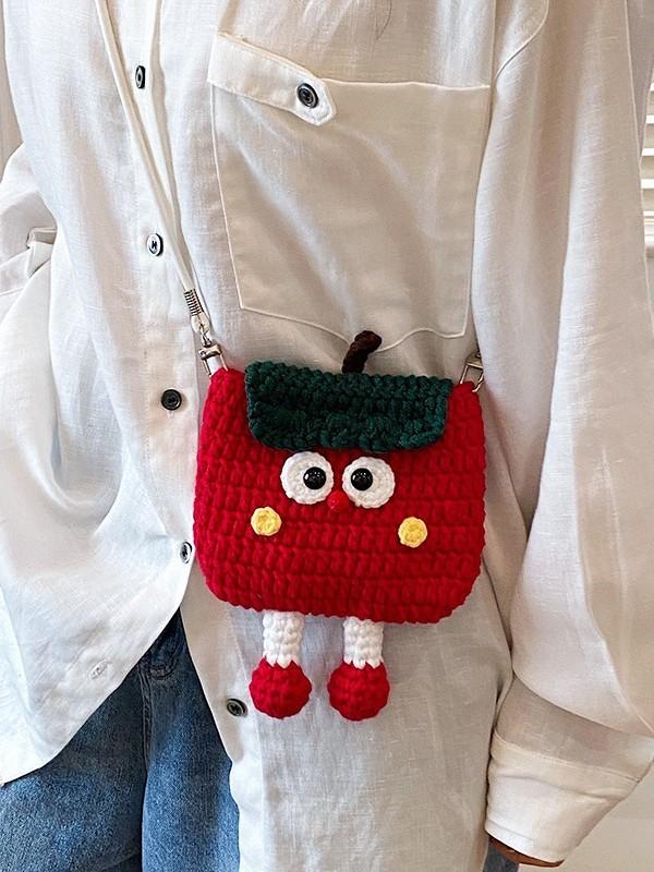 Cute Watermelon Woven Handbag With Magnetic Closure For Daily Use