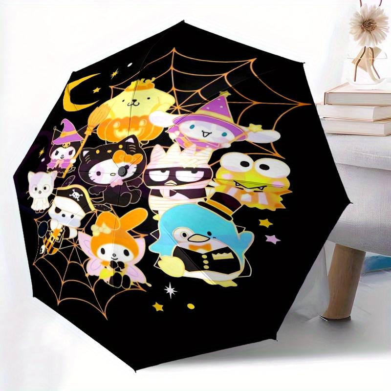 Hello Kitty and Friends Halloween Automatic 3-Fold Umbrella Design, Cute Cartoon Pattern, Portable Outdoor Umbrella, Perfect, Holiday Gift for Disney
