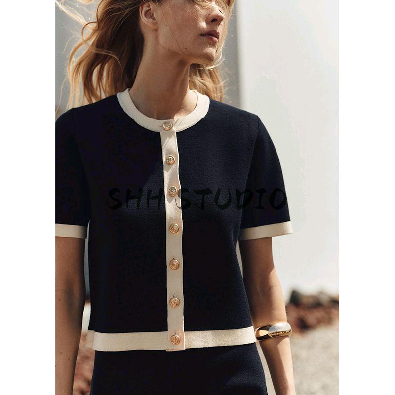Spring and Summer Short sleeve round Neck Knitted Outerwear 2142014 Simple and Versatile Comfortable Knitted Mini Skirt 2142024